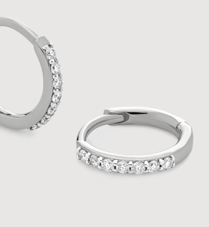 White Gold Diamond Huggies Earrings - Lab Grown Diamond - Monica Vinader