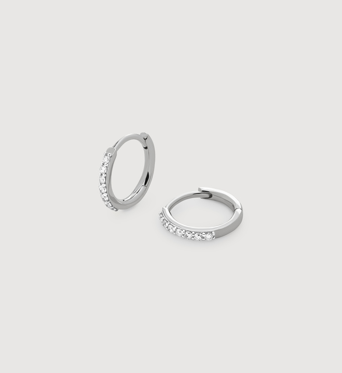 White Gold Diamond Huggies Earrings - Lab Grown Diamond - Monica Vinader