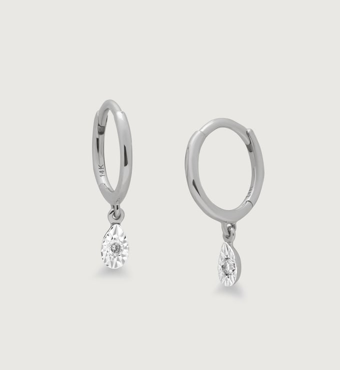 White Gold Teardrop Diamond Mini Huggie Earrings - Lab Grown Diamond - Monica Vinader