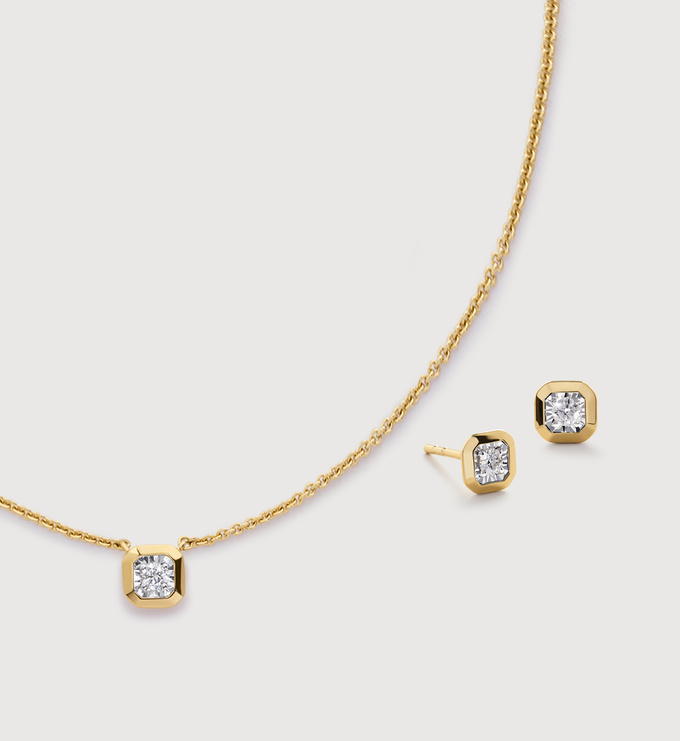 GP Lab Grown Diamond Asscher Necklace and Studs Set - Monica Vinader
