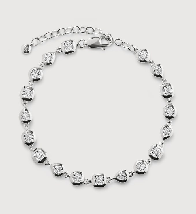 Sterling Silver Bezel Diamond Chain Bracelet - Lab Grown Diamond Solitaire Chain Bracelet - Lab Grown Diamond - Monica Vinader