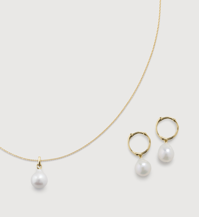 Baby Baroque Pearl Necklace and Huggies Set - Monica Vinader