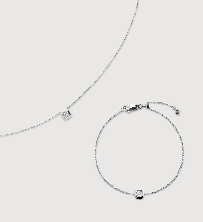 Sterling Silver Lab Grown Diamond Asscher Necklace and Bracelet Set - Monica Vinader