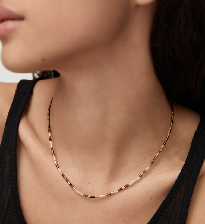 Gold Vermeil Delphi Multi Gemstone Beaded Necklace - Tigers Eye - Monica Vinader