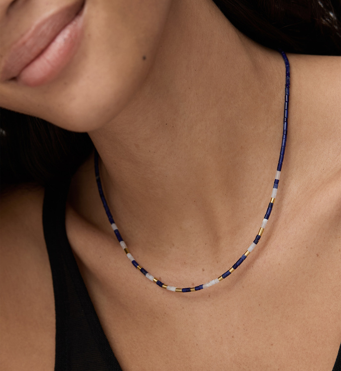 Gold Vermeil Delphi Multi Gemstone Beaded Necklace - Sodalite - Monica Vinader