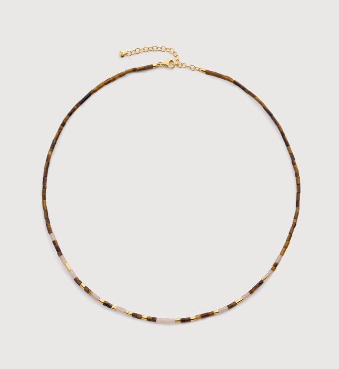 Gold Vermeil Delphi Multi Gemstone Beaded Necklace - Tigers Eye - Monica Vinader