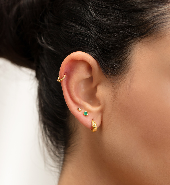 Gold Mini Gemstone Stud Earrings - Green Onyx - Monica Vinader