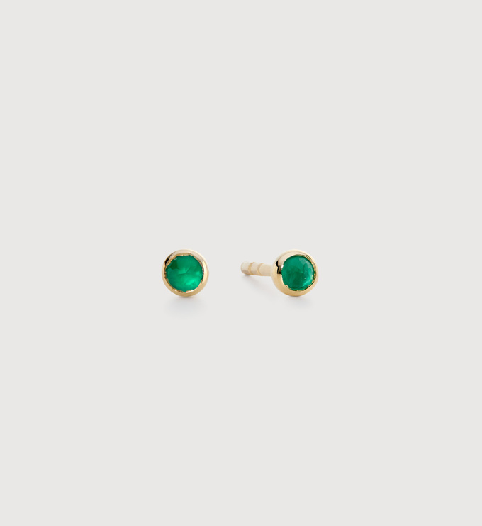 Gold Mini Gemstone Stud Earrings - Green Onyx - Monica Vinader