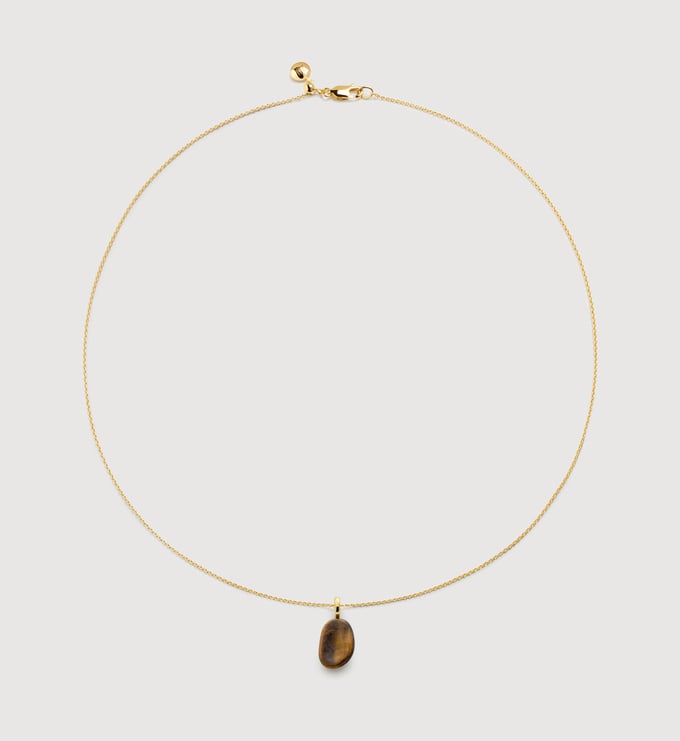 Aria Gemstone Pendant and Fine Chain Necklace Set - Tiger's Eye - Monica Vinader