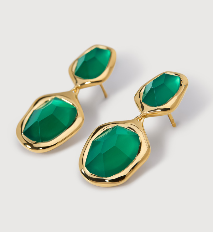 Gold Vermeil Odyssey Gemstone Cocktail Earrings - Green Onyx - Monica Vinader