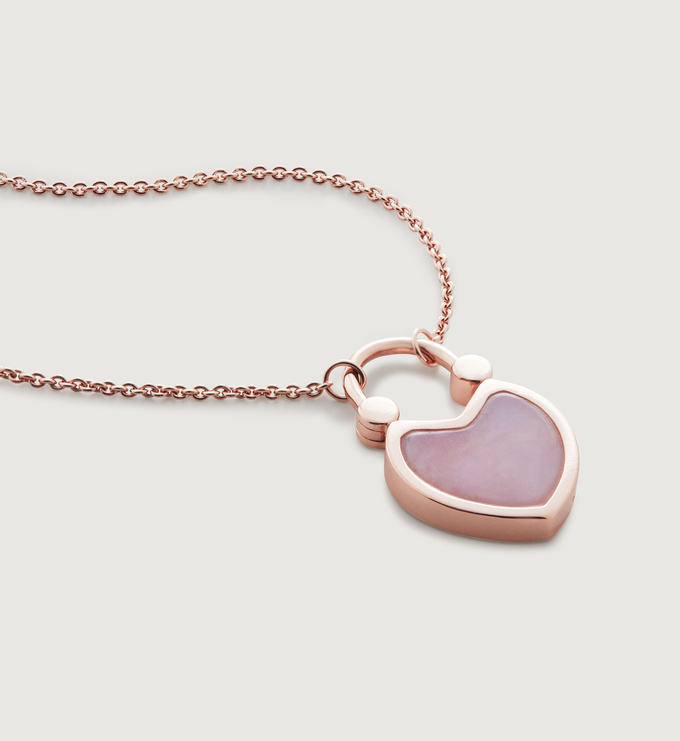 Heart Gemstone Padlock Fine Chain Necklace 41-46cm/16-18' in 18k