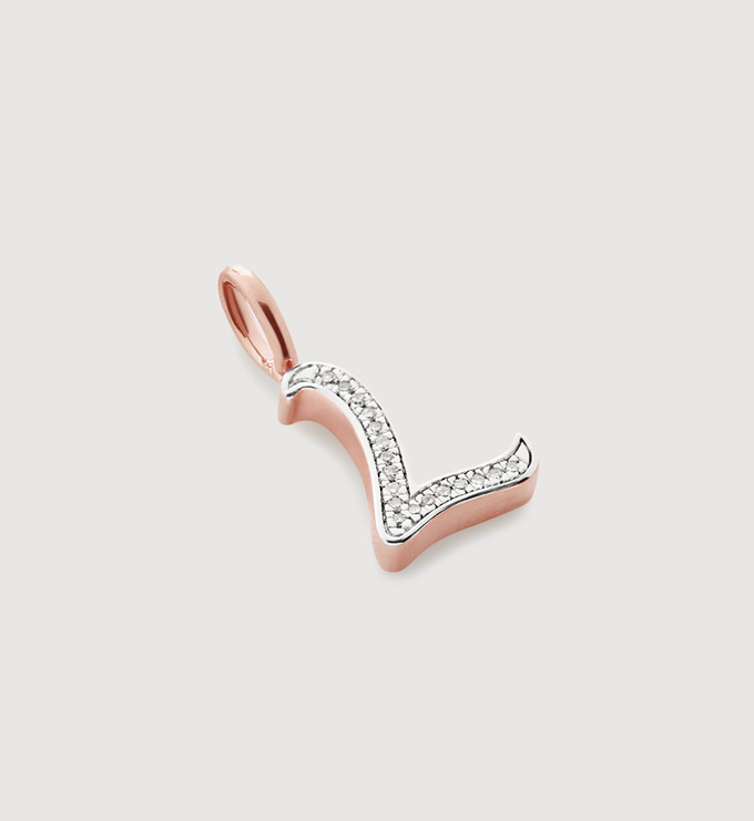 Alphabet L Diamond Pendant Charm in 18k Rose Gold Vermeil On