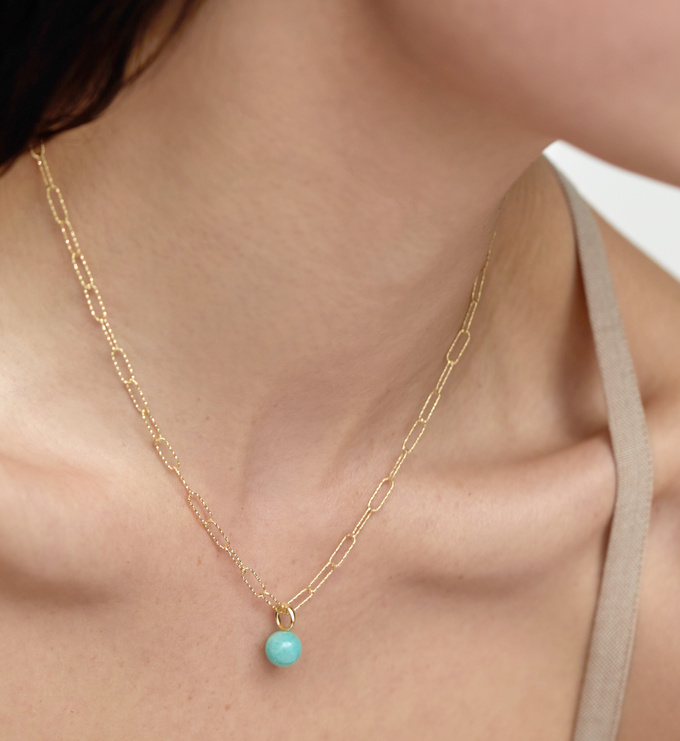 Gold YG Round Gemstone Pendant Charm - Amazonite - Monica Vinader