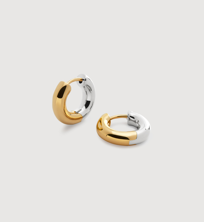 Gold Vermeil Mixed Metal Click Huggie Earrings - Monica Vinader