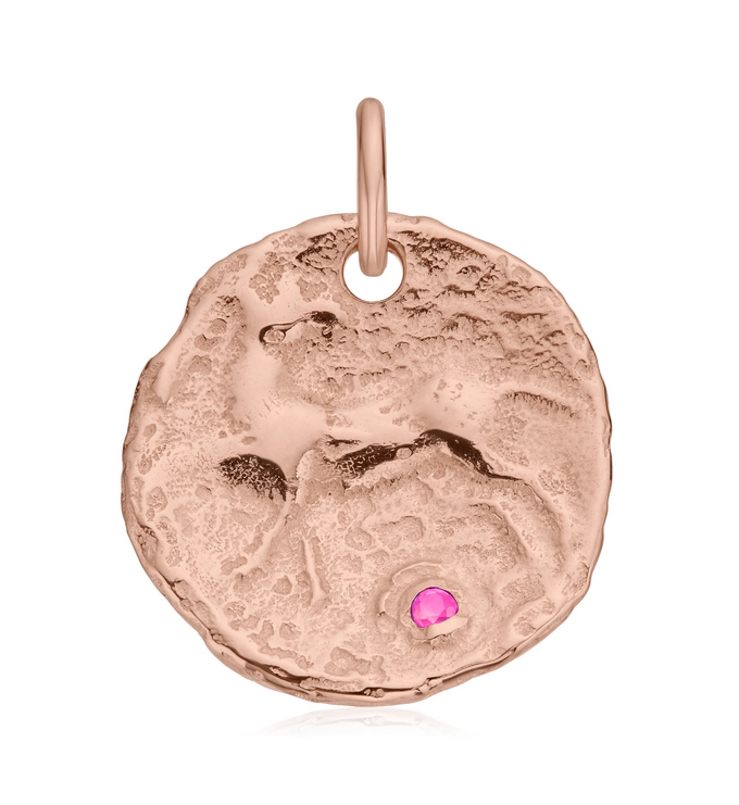 Rose Gold Vermeil Siren Large Coin Gemstone Pendant Charm - Pink Tourmaline - Monica Vinader