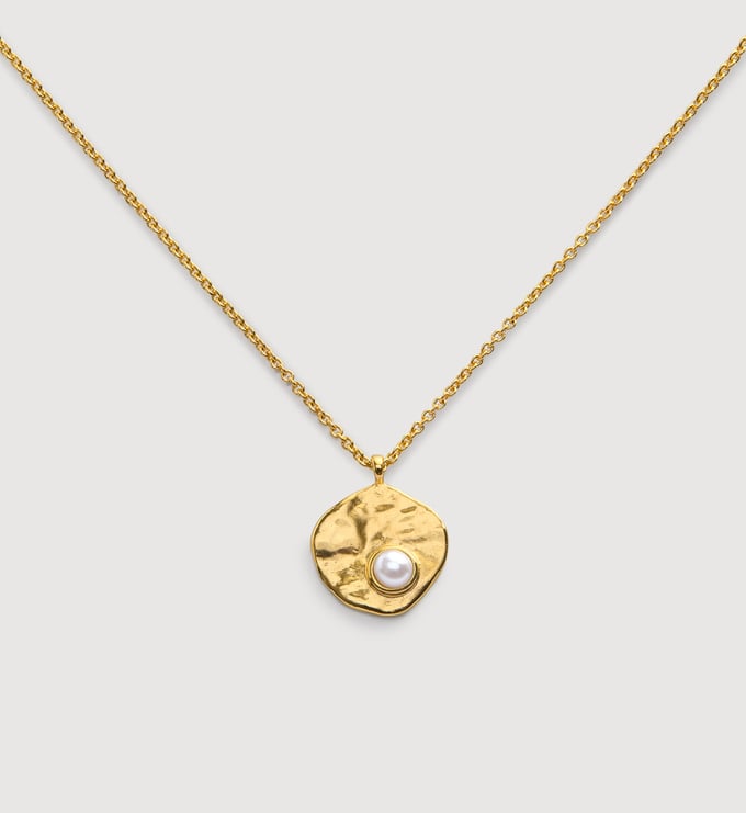 Gold Vermeil Capri Pearl Disc Necklace - Capri Pearl Disc Necklace Adjustable 43-46cm/18' - Pearl - Monica Vinader