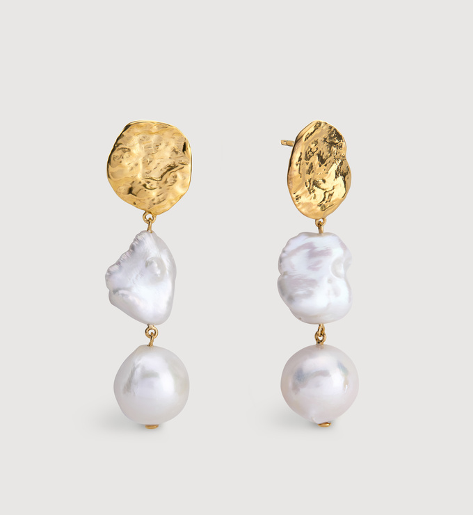 Gold Vermeil Capri Multi Pearl Drop Earrings - Pearl - Monica Vinader