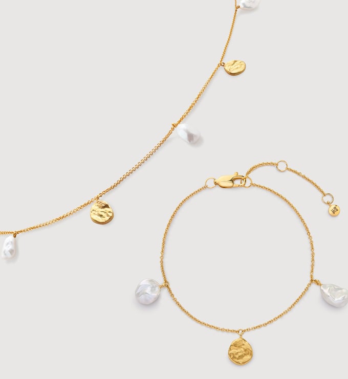 Capri Keshi Pearl Station Necklace and Bracelet Set | Jewellery Sets | Monica Vinader