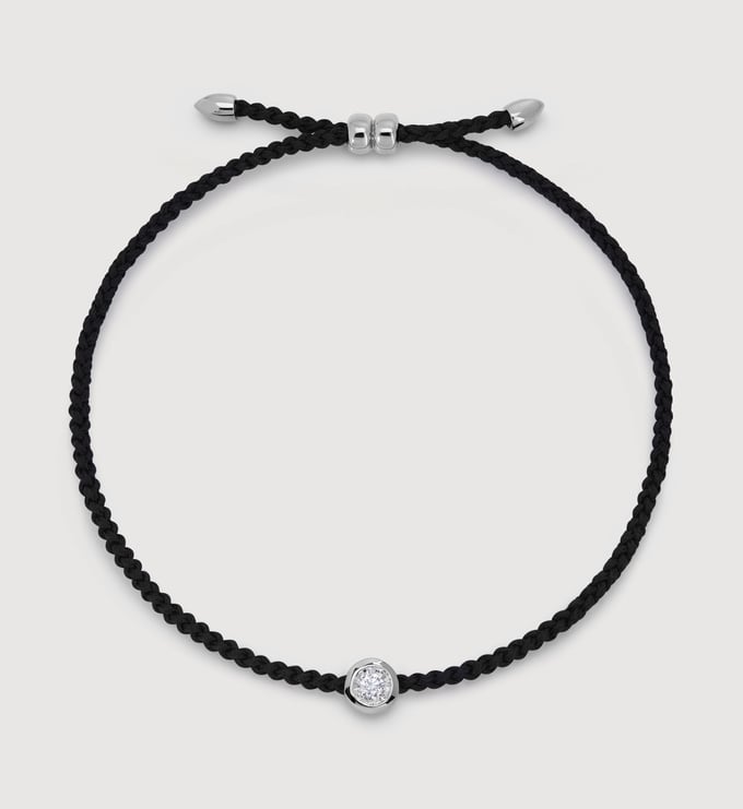 Sterling Silver Solitaire Diamond Cord Bracelet - Lab Grown Diamond - Monica Vinader