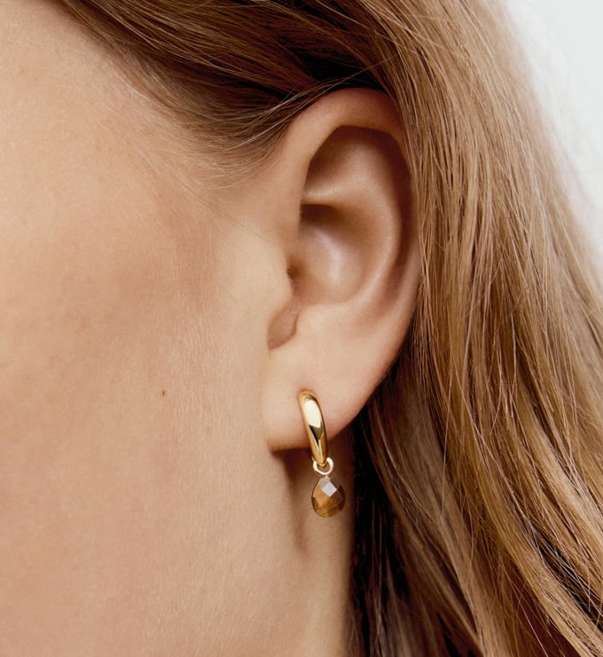 Gold Vermeil Nura Gemstone Huggie Earrings - Tigers Eye - Monica Vinader