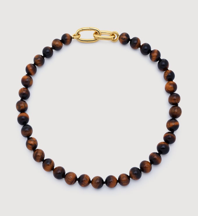 Gold Vermeil Kate Young Round Gemstone Necklace - Tigers Eye - Monica Vinader