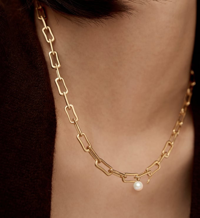 Alta Round Pearl Mini Chain Necklace - Monica Vinader