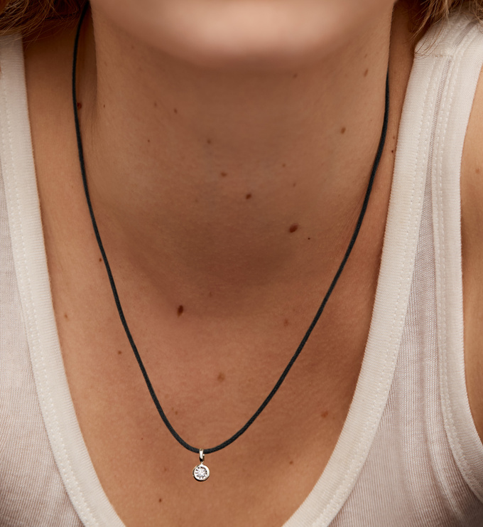 Solitaire Diamond  Black Cord Necklace - Monica Vinader