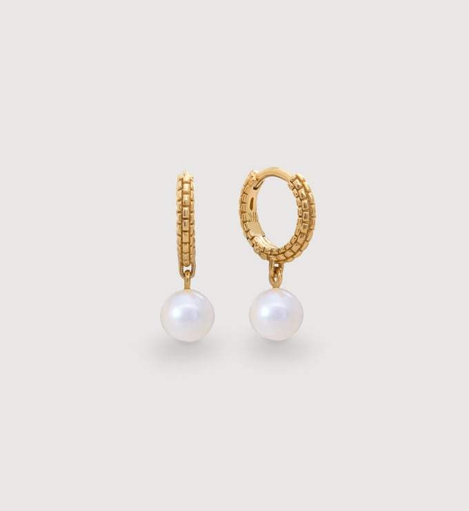 Gold Vermeil Heirloom Round Pearl Huggie Earrings - Pearl - Monica Vinader