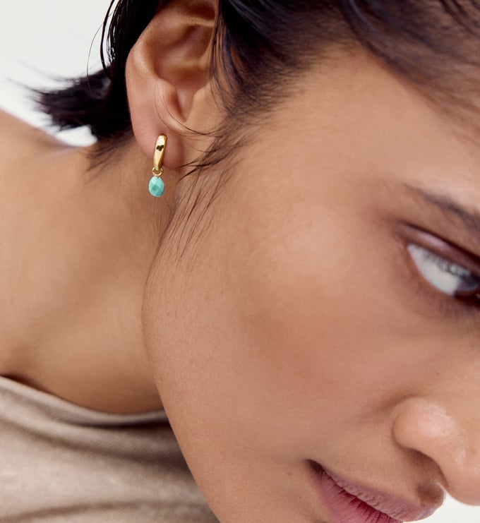 Gold Vermeil Nura Gemstone Huggie Earrings - Turquoise - Monica Vinader