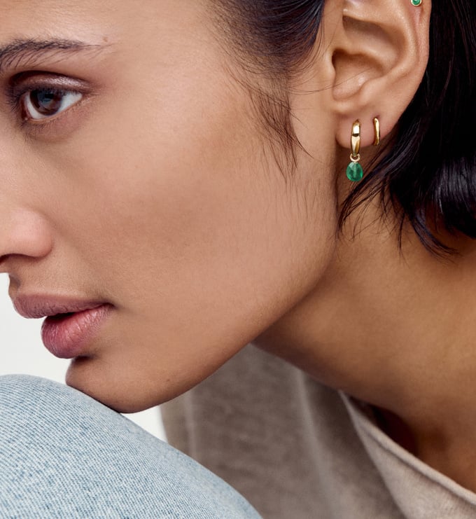 Gold Vermeil Nura Gemstone Huggie Earrings - Green Onyx - Monica Vinader