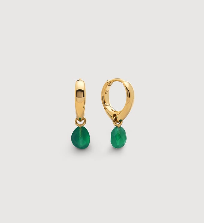 Gold Vermeil Nura Gemstone Huggie Earrings - Green Onyx - Monica Vinader