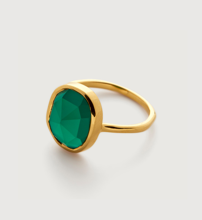 Gold Vermeil Siren Gemstone Medium Ring - Green Onyx - Monica Vinader