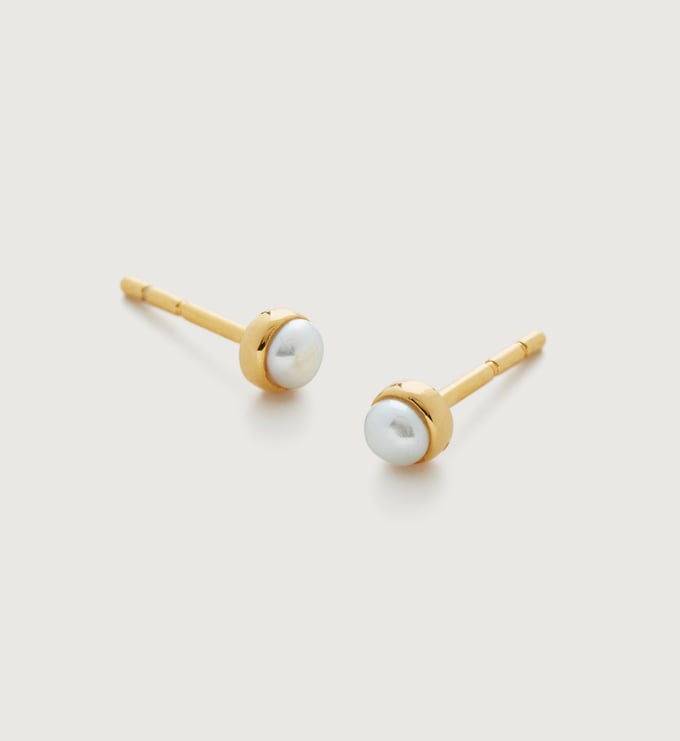 Gold Vermeil Mini Pearl Stud Earrings - Pearl - Monica Vinader
