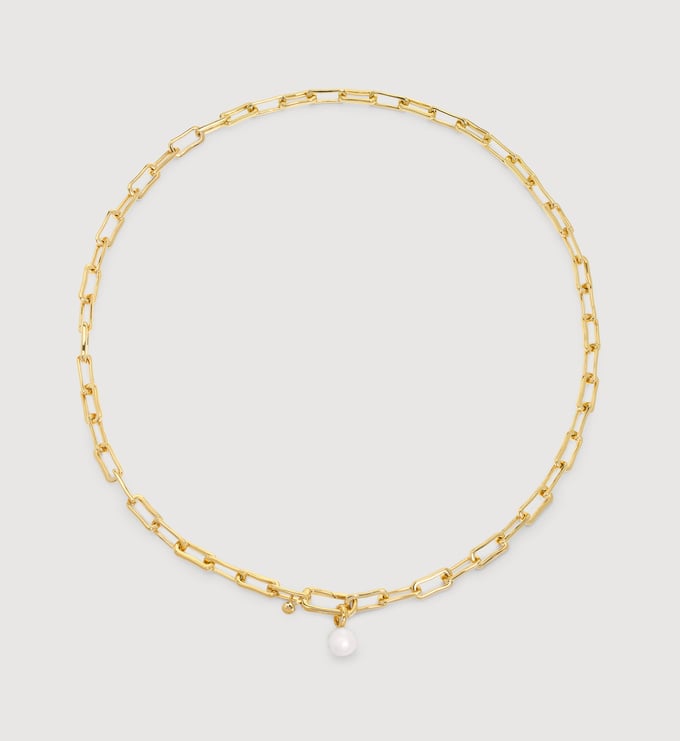 Alta Round Pearl Mini Chain Necklace - Monica Vinader