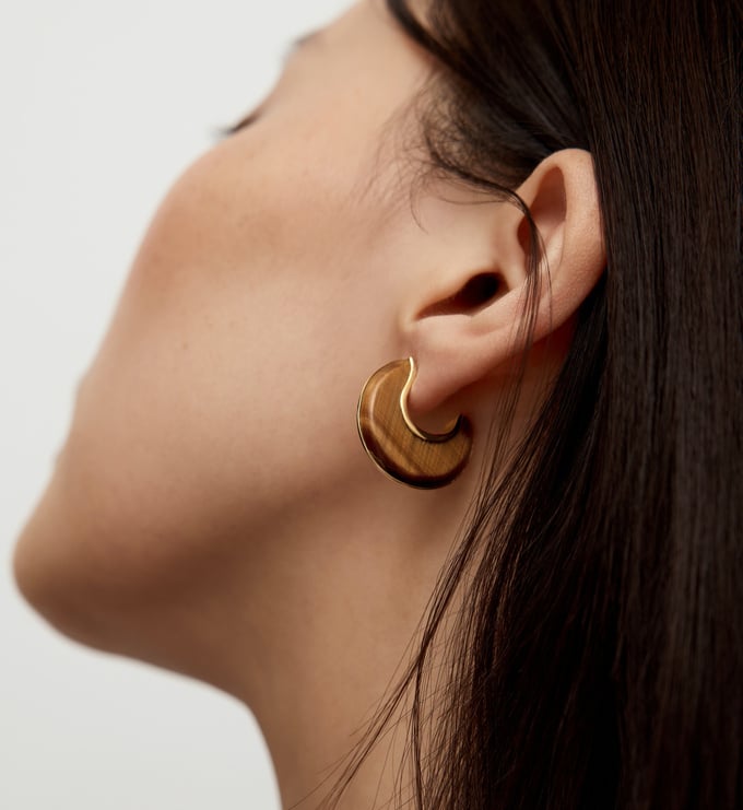 Gold Vermeil Kate Young Reversible Gemstone Hoops - Tigers Eye - Monica Vinader