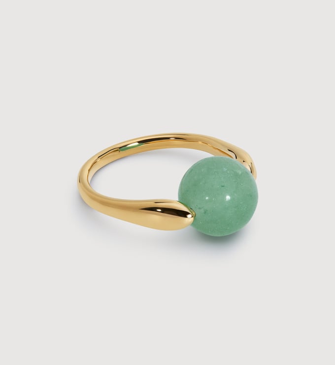 Gold Vermeil Kate Young Round Gemstone Ring - Green Aventurine - Monica Vinader