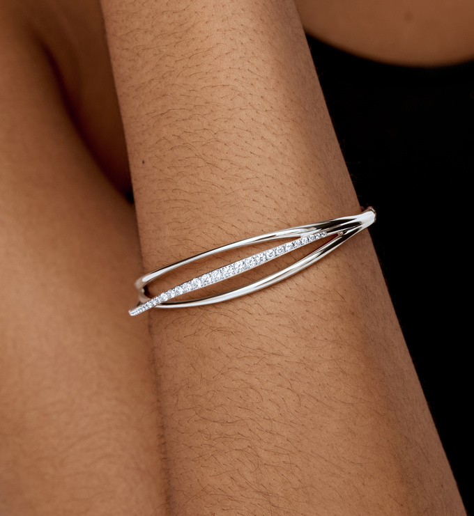 Sterling Silver Nura Wrap Pavé Diamond Bangle - Lab Grown Diamond - Monica Vinader