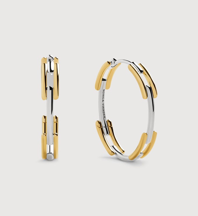 Signature Link Mixed Metal Medium Hoop Earrings in 18k Gold