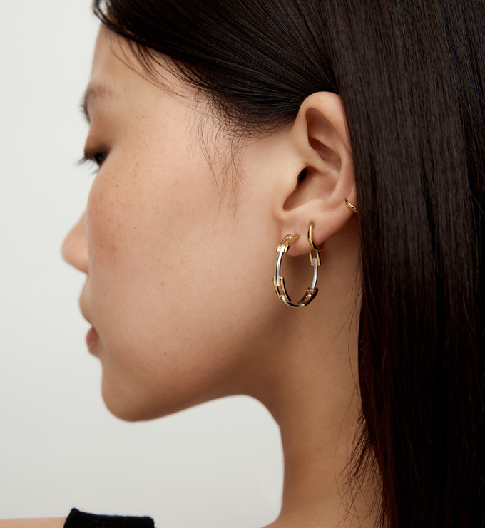 Signature Link Mixed Metal Medium Hoop Earrings in 18k Gold