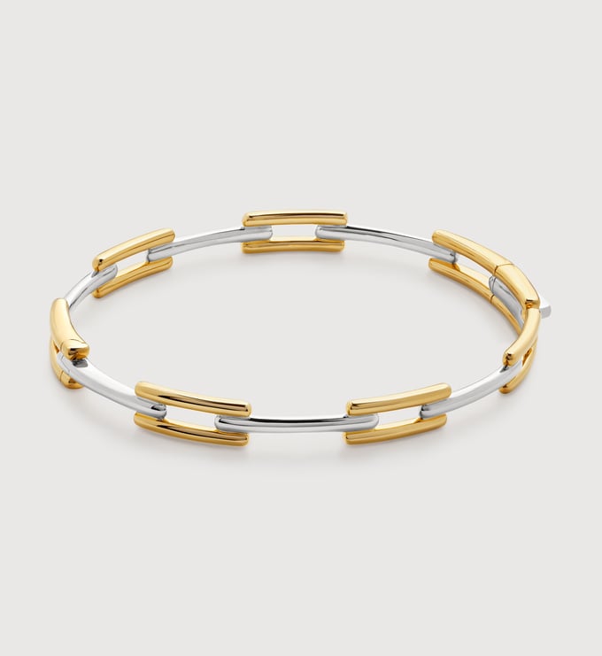 Gold Vermeil Signature Link Mixed Metal Slim Bangle - Monica Vinader