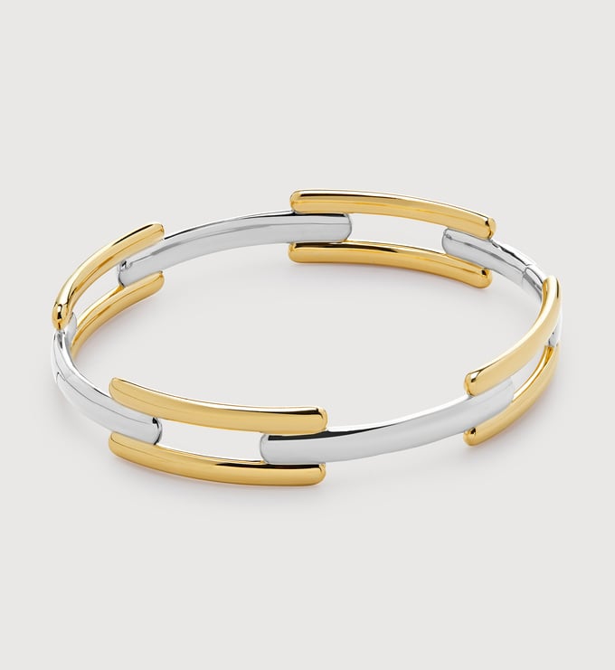 Signature Link Mixed Metal Bangle in 18k Gold Vermeil on Sterling