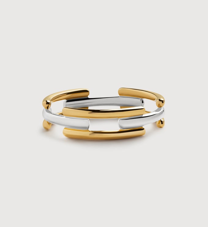 Gold Vermeil Signature Link Mixed Metal Stacking Ring - Monica Vinader