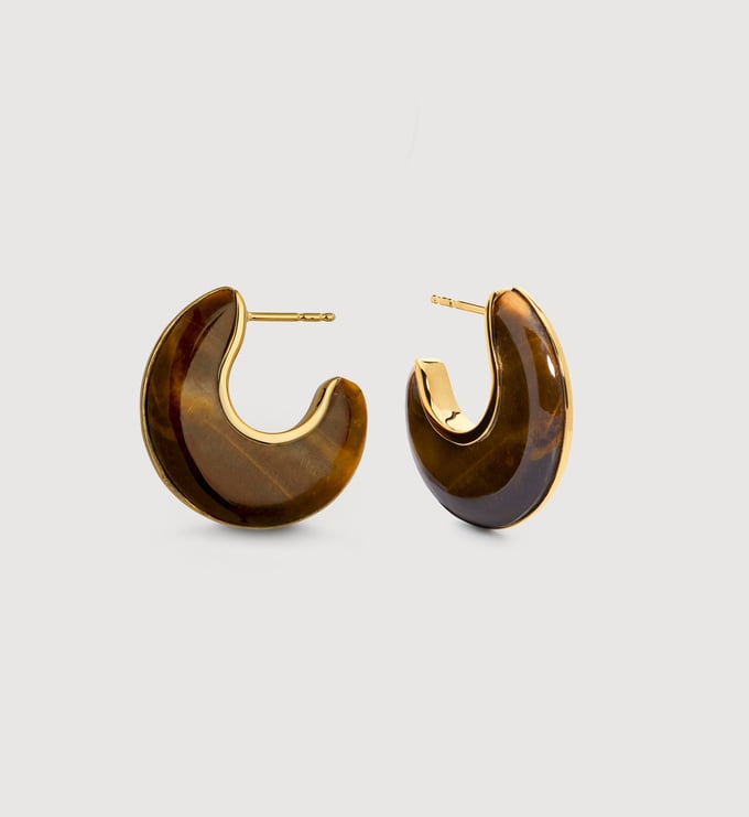 Gold Vermeil Kate Young Reversible Gemstone Hoops - Tigers Eye - Monica Vinader