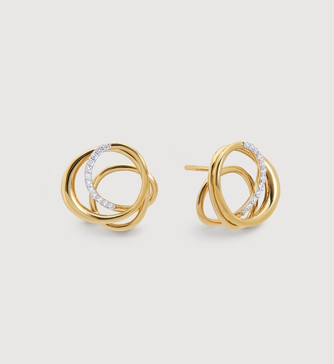 Gold Vermeil Nura Wrap Pavé Diamond Stud Earrings - Lab Grown Diamond - Monica Vinader