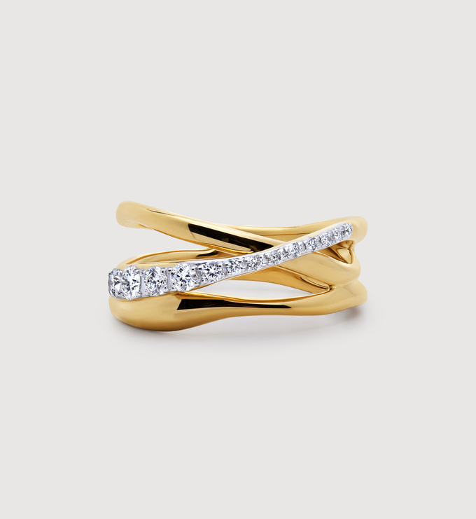 Gold Vermeil Nura Pavé Diamond Crossover Ring - Lab Grown Diamond - Monica Vinader