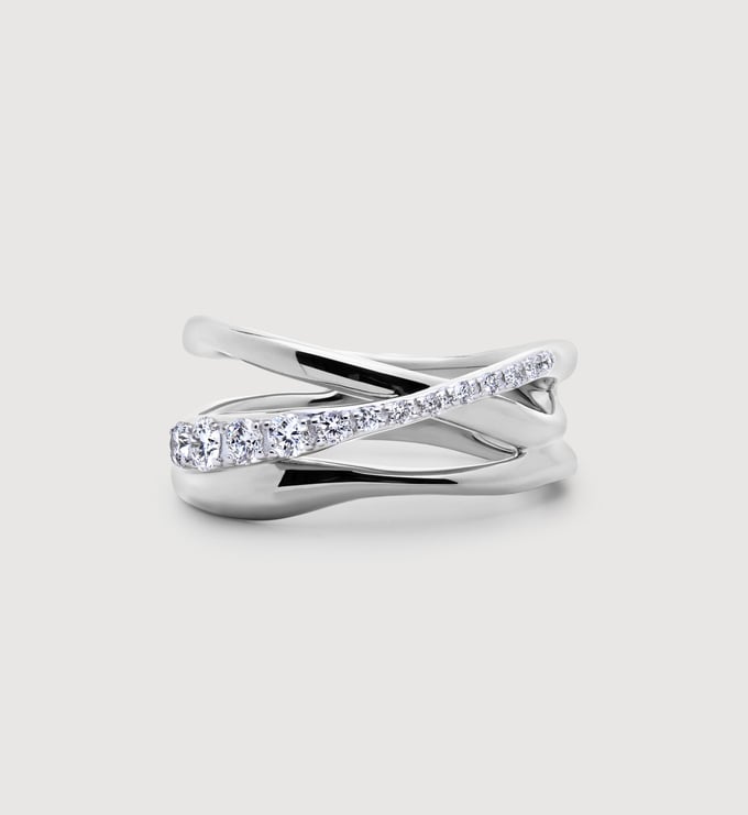 Sterling Silver Nura Pavé Diamond Crossover Ring - Lab Grown Diamond - Monica Vinader