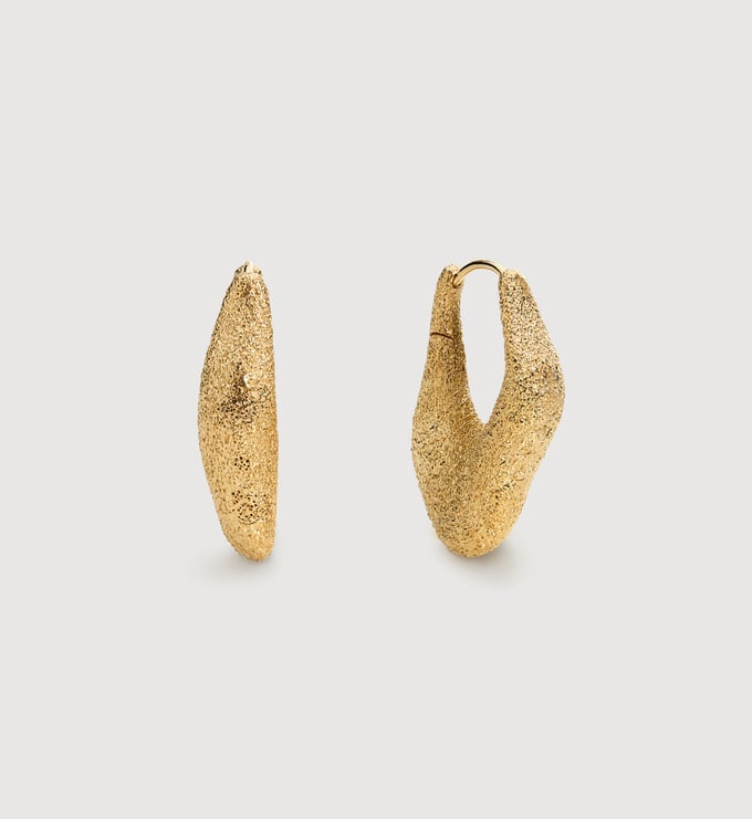 Gold Vermeil Antica Textured Medium Hoop Earrings - Monica Vinader