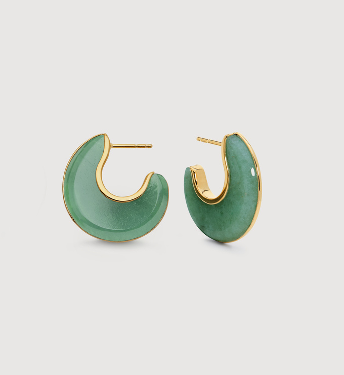 Gold Vermeil Kate Young Reversible Gemstone Hoop Earrings - Green Aventurine - Monica Vinader