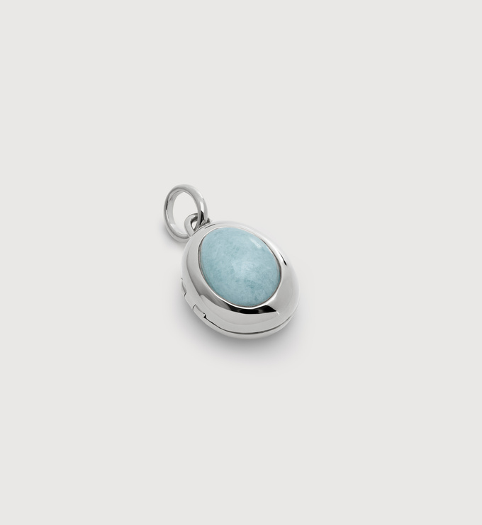 Sterling Silver March Birthstone Locket - Aquamarine - Monica Vinader