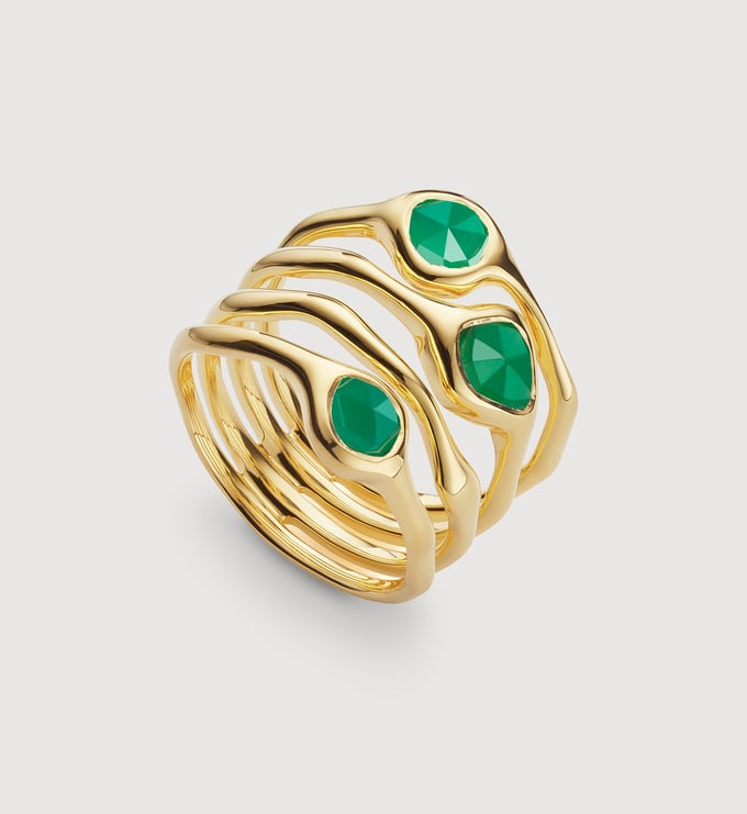 Gold Vermeil Siren Gemstone Stacked Ring - Green Onyx - Monica Vinader